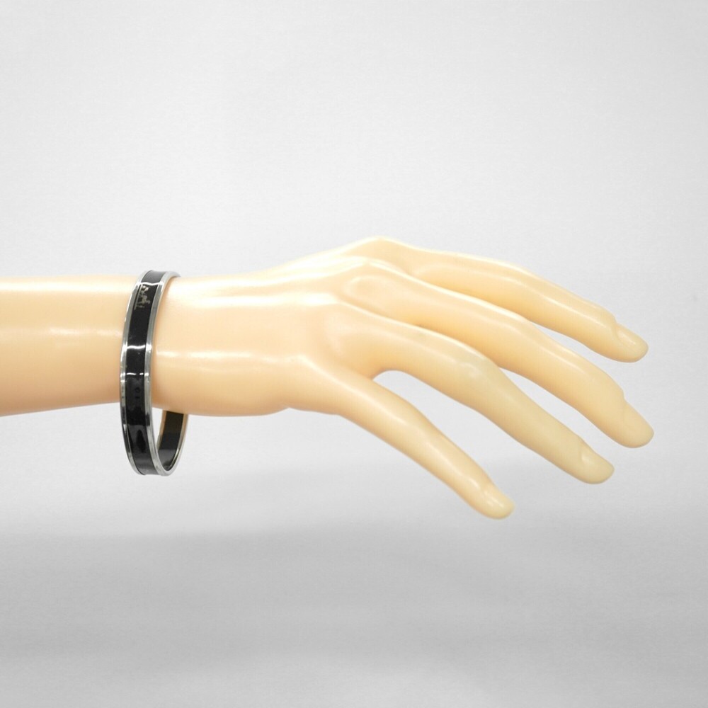 Hermes Bangle Email PM Metal Cloisonné Silver Black Women's - Picture 6 of 7